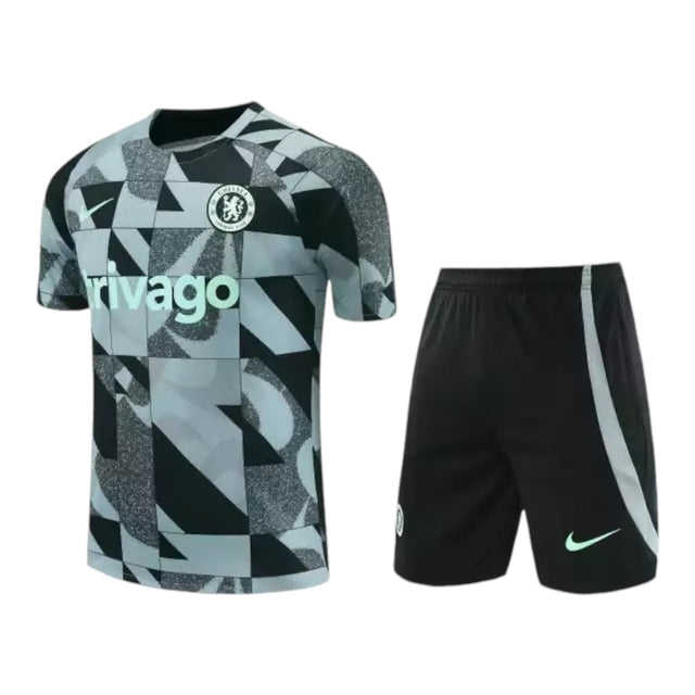 Kit Treino adulto - Camisa e Shorts - Chelsea Nike 23/24 - Cinza e preto