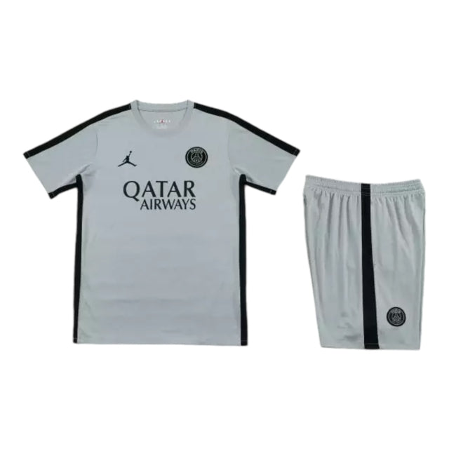 Kit Treino adulto - Camisa e Shorts - Paris Saint-Germain Jordan 23/24 - Cinza com detalhes em preto
