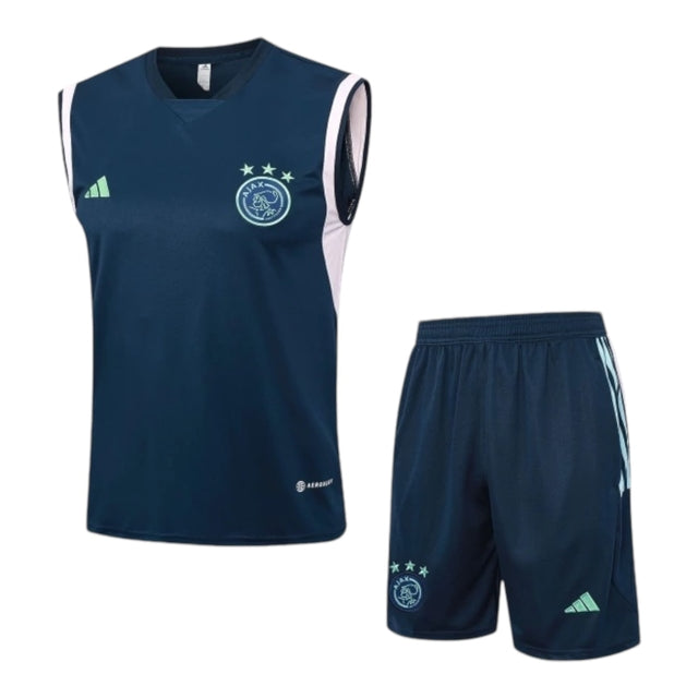 Kit Treino adulto - Camisa e Shorts - Ajax Adidas 23/24 - Azul com detalhes em rosa