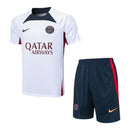 Kit Treino adulto - Camisa e Shorts - Paris Saint-Germain Nike 23/24 - Branco e azul com detalhes em vermelho