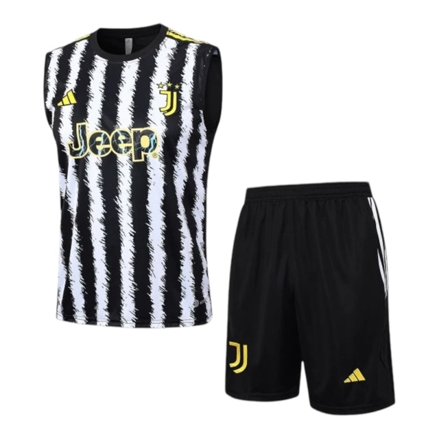 Kit Treino adulto - Camisa e Shorts - Juventus Adidas 23/24 - Preto com detalhes em amarelo e branco