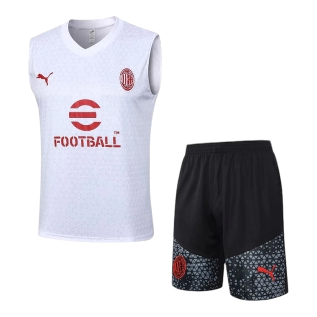 Kit Treino adulto - Camisa e Shorts - AC Milan Puma 23/24 - Branco e preto