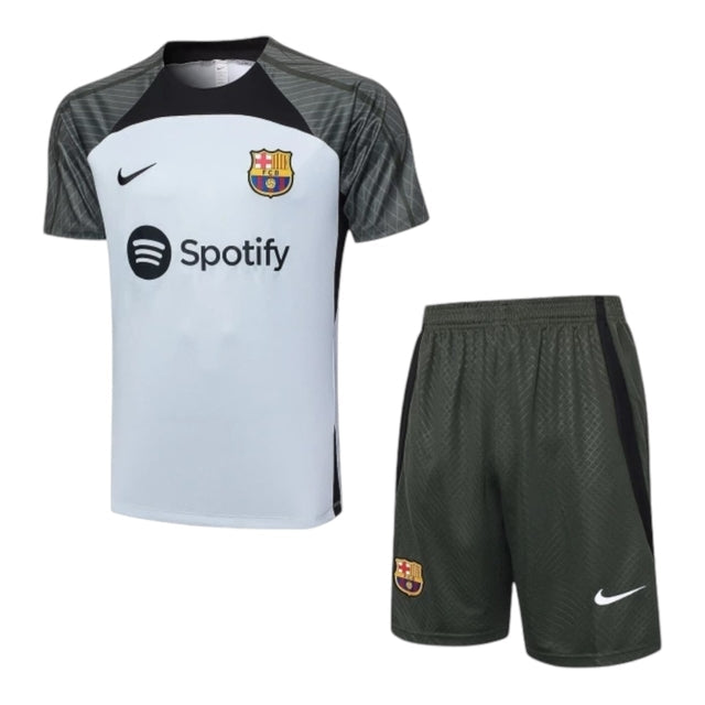 Kit Treino adulto - Camisa e Shorts - Barcelona Nike 23/24 - Cinza e verde