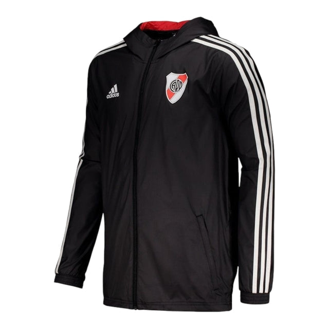Jaqueta Corta-Vento River Plate 24/25 - Masculina Adidas - Preta com detalhes em vermelho e branco