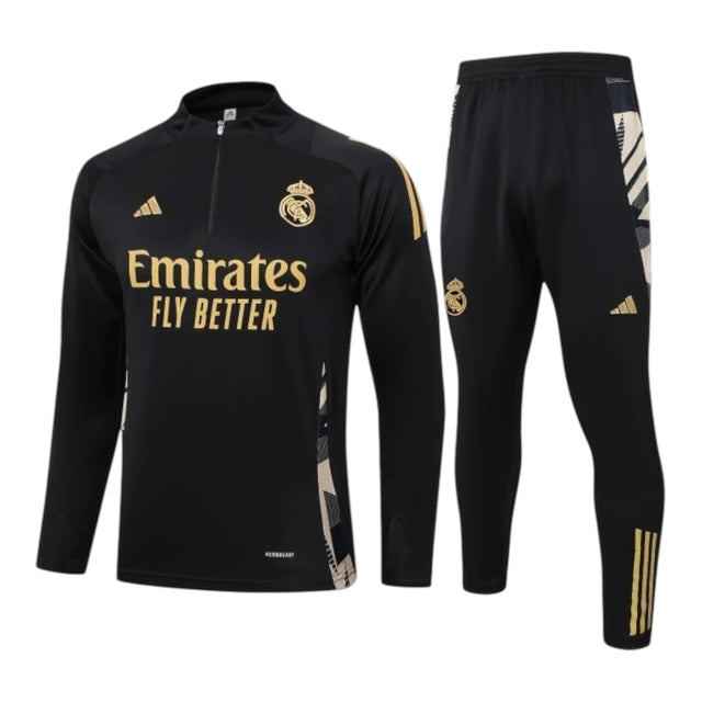 Conjunto Real Madrid 24/25 - Masculino Adidas - Preto com detalhes em dourado