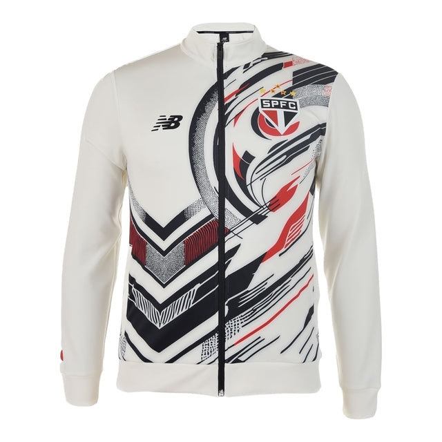 Jaqueta Corta-Vento São Paulo Pré-jogo 25/26 - Masculina New Balance - Branca com detalhes em preto e vermelho