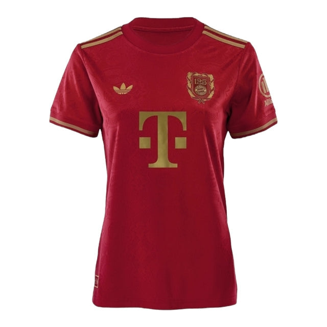 Camisa Bayern de Munique Edição especial Aniversário 125 anos 25/26 -  Adidas Feminina - Vinho com detalhes em dourado