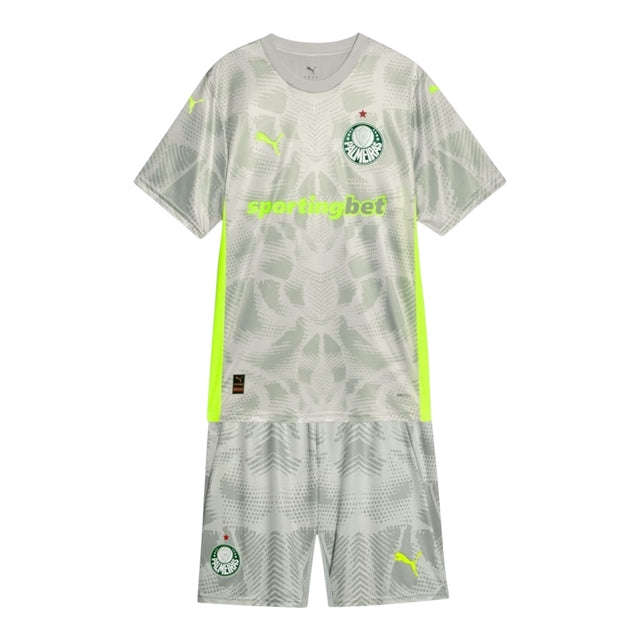 Kit Infantil Palmeiras Goleiro III 25/26 - Puma - Cinza com detalhes em verde neon