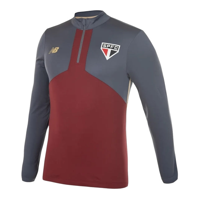 Jaqueta Corta-Vento São Paulo 25/26 - Masculina New Balance - Cinza com detalhes em vermelho
