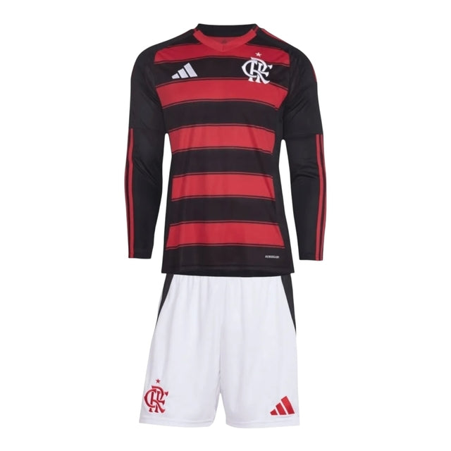 Kit Infantil Flamengo I 25/26 manga longa - Adidas - Vermelho e preto
