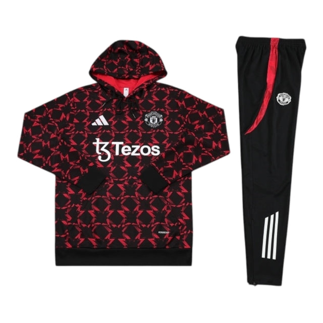 Conjunto Manchester United Treino 25/26 - Masculino Adidas - Preto com detalhes em vermelho