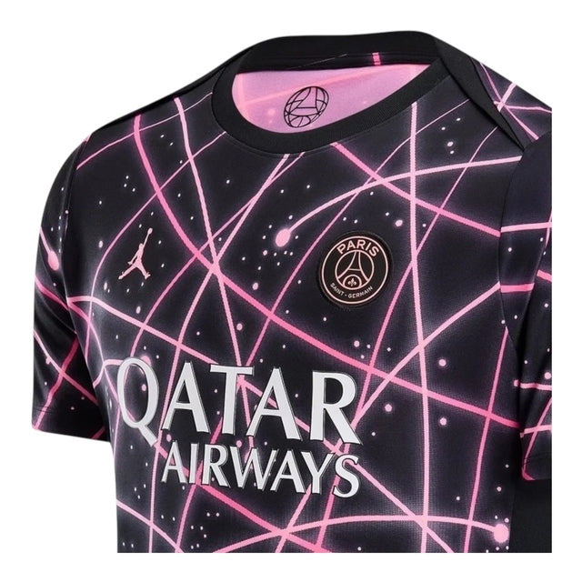 Camisa Paris Saint-German Pré-jogo 25/26 - Torcedor Jordan Masculina - Preta com detalhes em rosa
