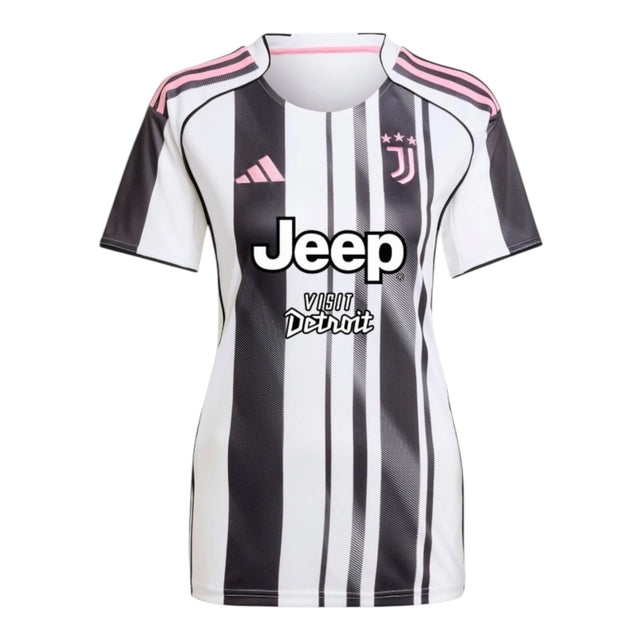 Camisa Juventus I 25/26 -  Adidas Feminina - Preta e branca com detalhes em rosa