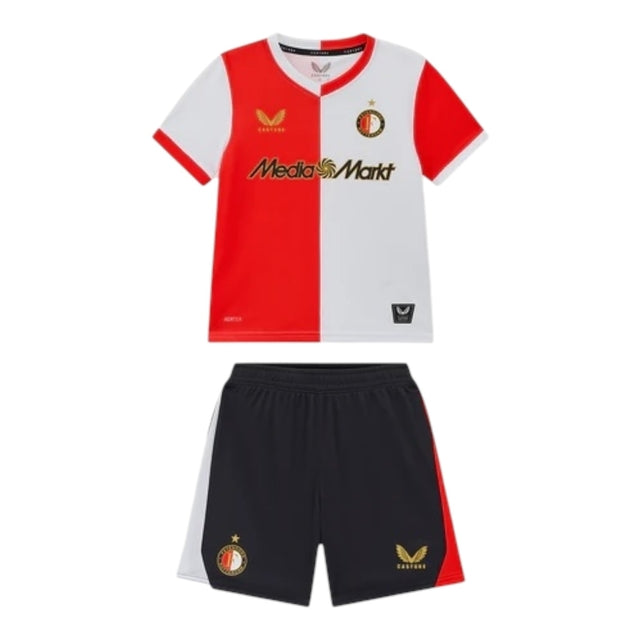 Kit Infantil Feyenoord I 25/26 - Castore - Branco e vermelho e preto