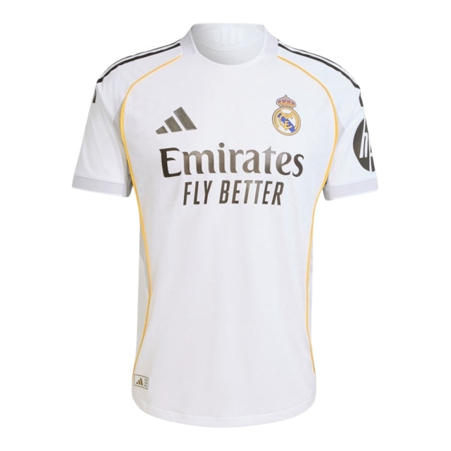 Camisa Real de Madrid I 25/26 - Torcedor Adidas Masculina - Branca com detalhes em cinza e amarelo