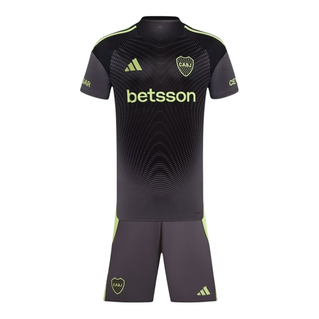 Kit Infantil Boca Juniors Goleiro 25/26 - Adidas - Preto com detalhes em cinza e verde