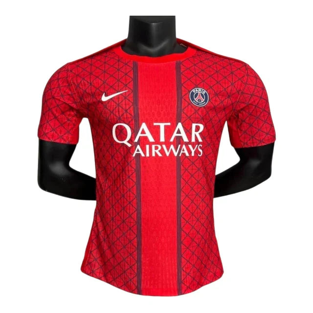 Camisa Paris Saint-German Pré-jogo 25/26 - Jogador Nike Masculina - Vermelha com detalhes em azul