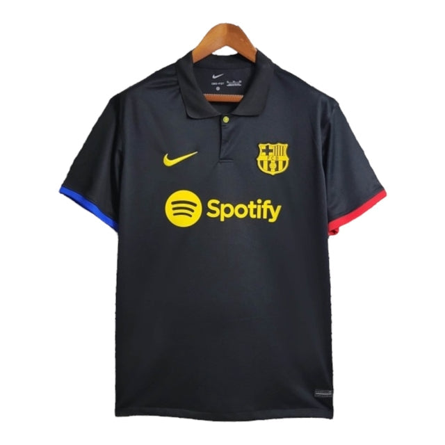 Camisa Barcelona 23/24 Polo - Torcedor Nike Masculina - Preta com detalhes em azul e vermelho