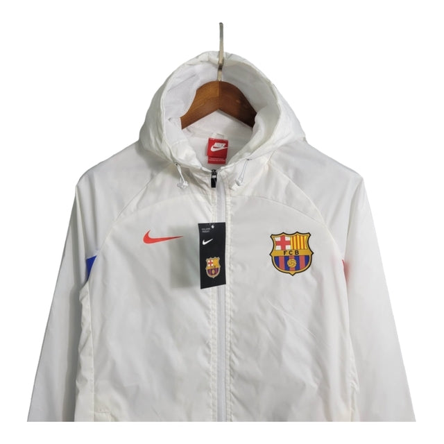 Jaqueta Corta-Vento Barcelona 23/24 - Branca com detalhes em vermelho e azul
