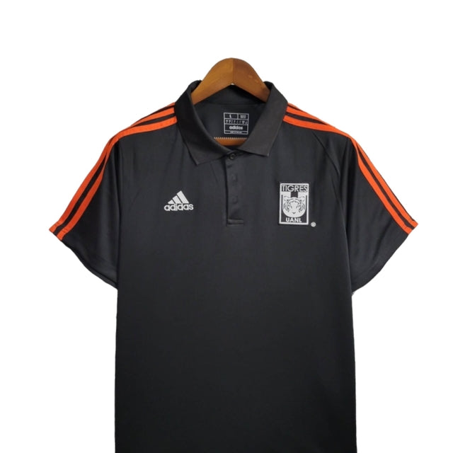 Camisa Tigres do México24/25 polo - Torcedor Adidas Masculina - Preta com listras em laranja