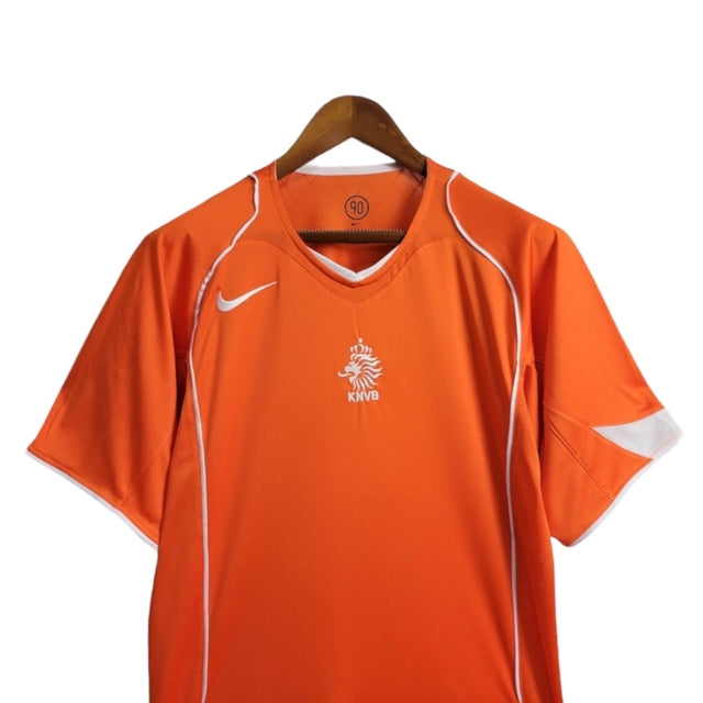 Camisa Retrô Seleção da Holanda I 2004 - Masculina Nike - Laranja com detalhes em branco