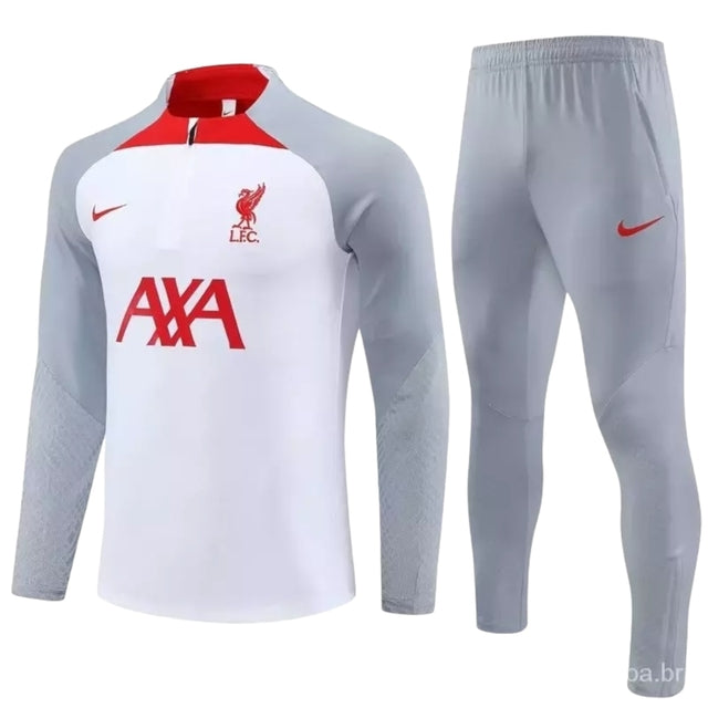 Conjunto Liverpool Treino 23/24 - Masculino Nike - Branco e cinza com detalhes em vermelho