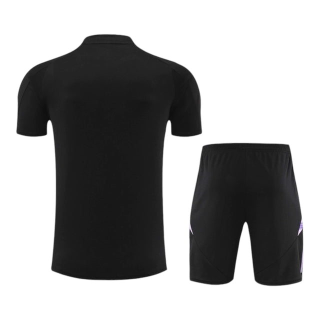 Kit Treino adulto - Camisa e Shorts - Seleção Alemanha Adidas 24/25 - Preto com detalhes em roxo