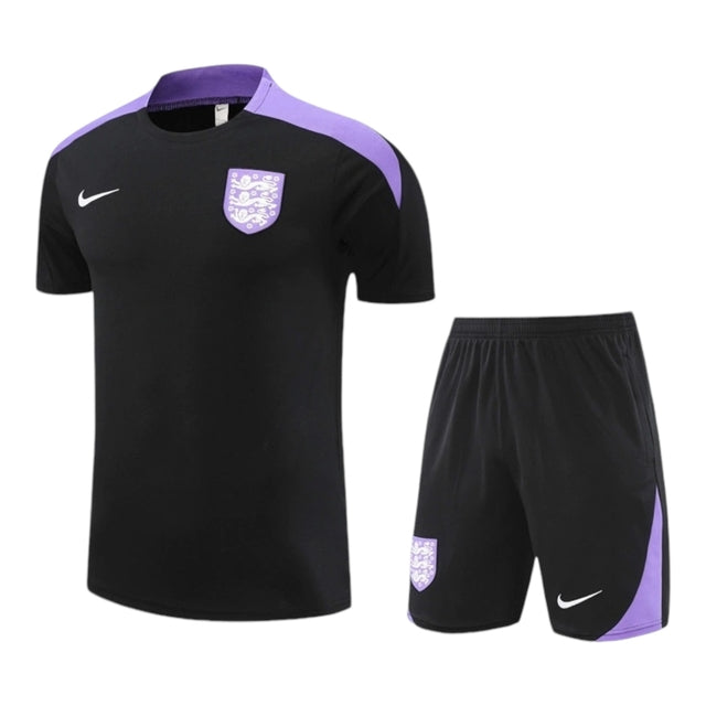 Kit Treino adulto - Camisa e Shorts - Seleção Inglaterra Nike 24/25 - Preto com detalhes em roxo