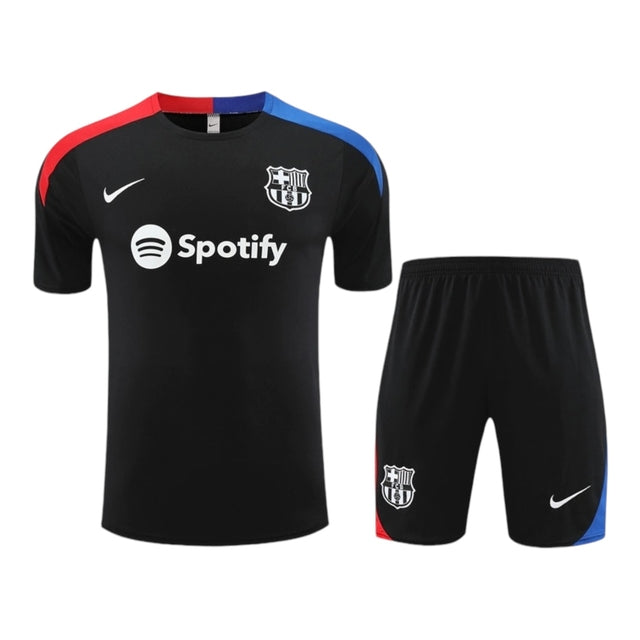 Kit Treino adulto - Camisa e Shorts - Barcelona Nike 24/25 - Preto com detalhes em vermelho e azul
