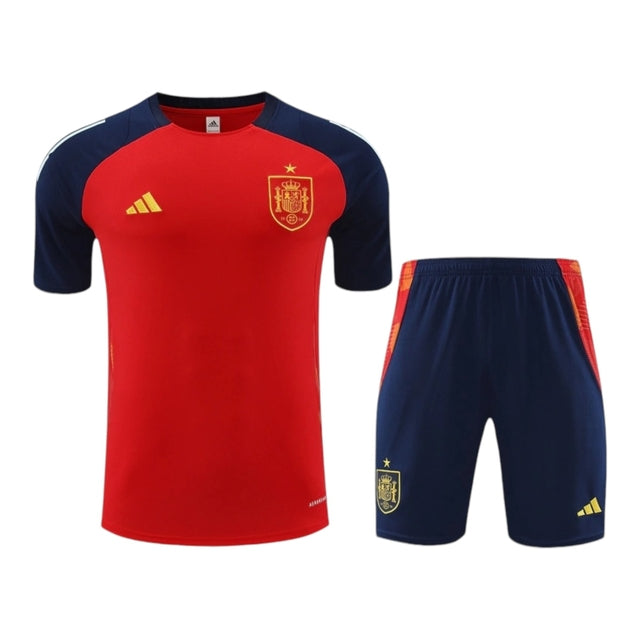 Kit Treino adulto - Camisa e Shorts - Seleção Espanha Adidas 24/25 - Azul e vermelho
