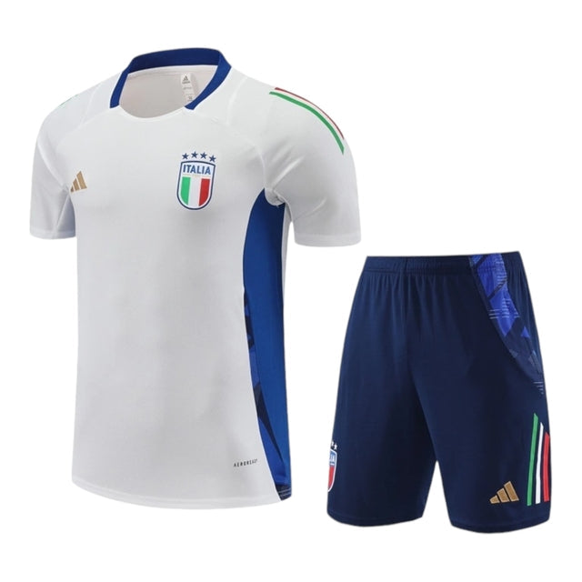 Kit Treino adulto - Camisa e Shorts - Seleção Itália Adidas 24/25 - Branco e azul