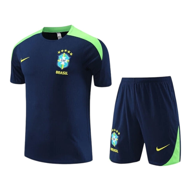 Kit Treino adulto - Camisa e Shorts - Seleção Brasileira Nike 24/25 - Azul com detalhes em verde