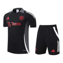 Kit Treino adulto - Camisa e Shorts - Manchester United Adidas 24/25 - Preto com detalhes em cinza e branco