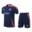 Kit Treino adulto - Camisa e Shorts - Manchester United Adidas 24/25 - Azul com detalhes em laranja