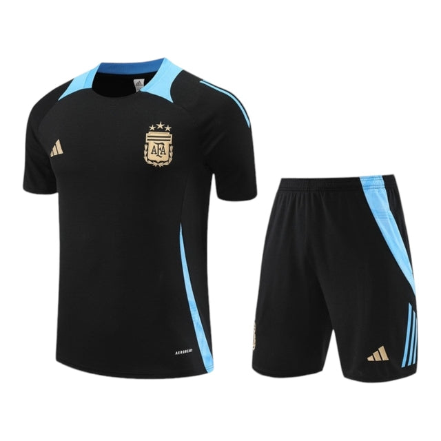 Kit Treino adulto - Camisa e Shorts - Seleção Argentina Adidas 24/25 - Preto com detalhes em azul