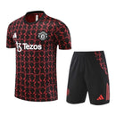 Kit Treino adulto - Camisa e Shorts - Manchester United Adidas 24/25 - Preto com detalhes em vermelho