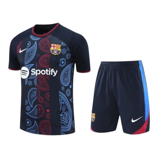 Kit Treino adulto - Camisa e Shorts - Barcelona Nike 24/25 - Azul com detalhes em branco e vermelho