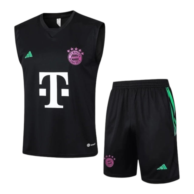 Kit Treino adulto - Camisa e Shorts - Bayern de Munique Adidas 24/25 - Preto com detalhes em verde e roxo