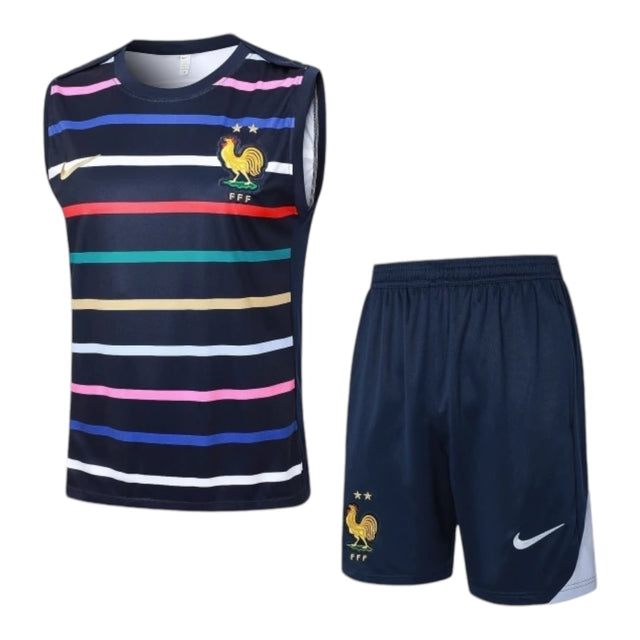 Kit Treino adulto - Camisa e Shorts - Seleção França Nike 24/25 - Azul com detalhes coloridos