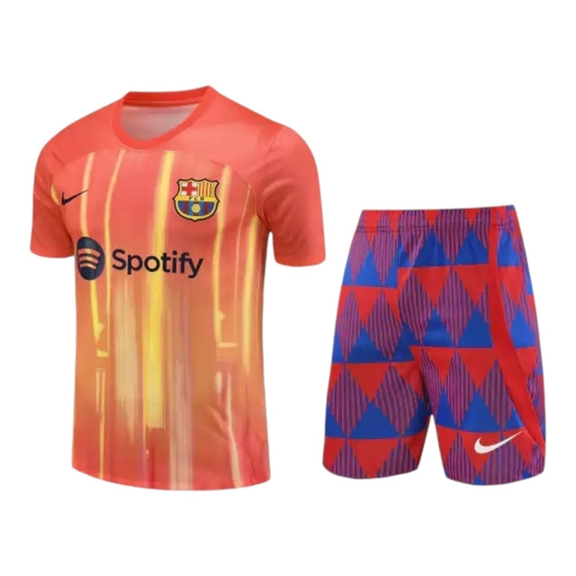 Kit Treino adulto - Camisa e Shorts - Barcelona Nike 23/24 - Laranja e vermelho e azul