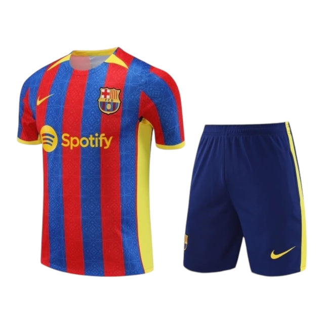 Kit Treino adulto - Camisa e Shorts - Barcelona Nike 23/24 - Azul e vermelho com detalhes em amarelo