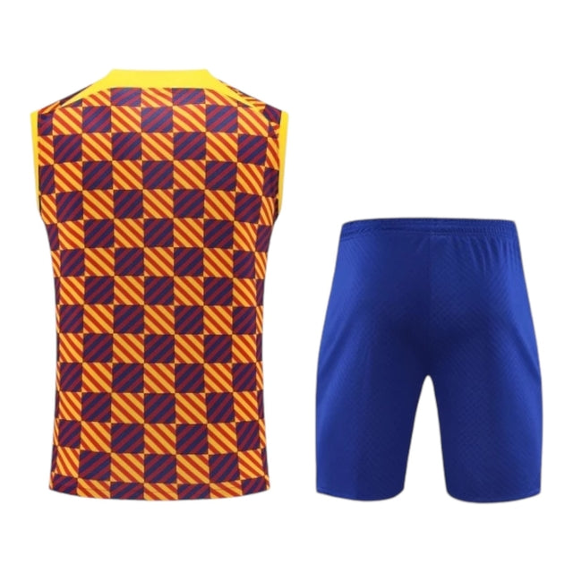 Kit Treino adulto - Camisa e Shorts - Barcelona Nike 23/24 - Amarelo e azul