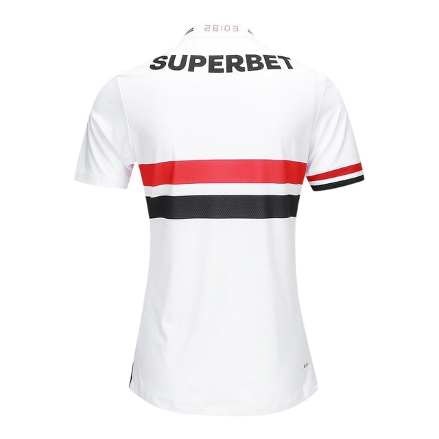 Camisa São Paulo I 25/26 -  New Balance Feminina - Branca com detalhes em vermelho e preto