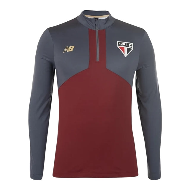 Jaqueta Corta-Vento São Paulo 25/26 - Masculina New Balance - Cinza com detalhes em vermelho