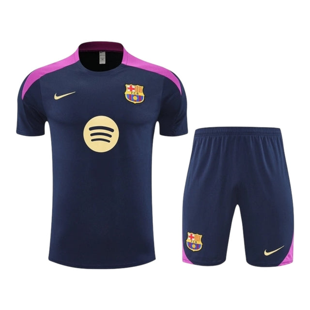 Kit Treino adulto - Camisa e Shorts - Barcelona Nike 25/26 - Azul com detalhes em rosa