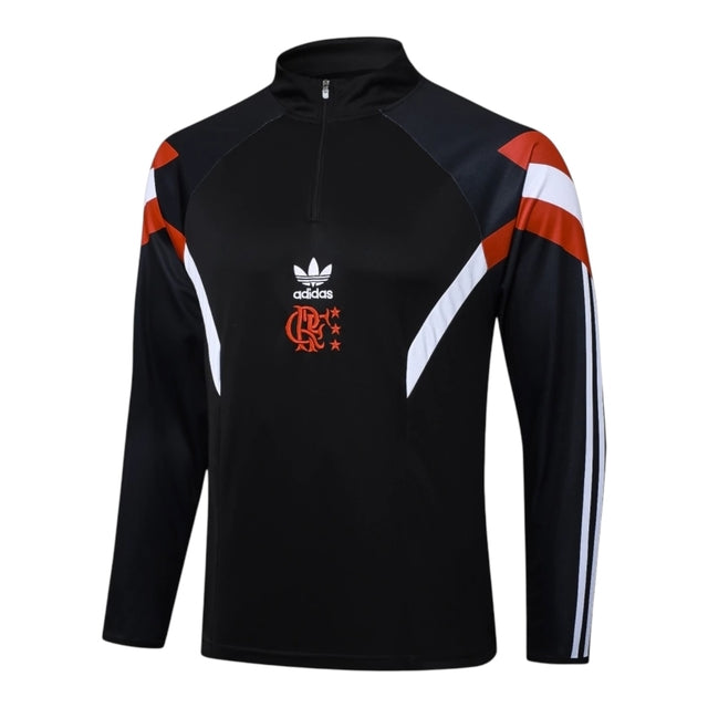 Jaqueta Corta-Vento Flamengo Treino 25/26 - Masculina Adidas - Preta com detalhes em branco e vermelho