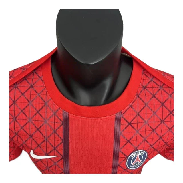 Camisa Paris Saint-German Pré-jogo 25/26 - Jogador Nike Masculina - Vermelha com detalhes em azul