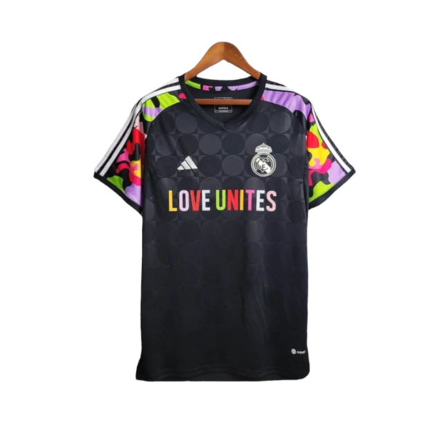 Camisa Real Madrid Treino Edição Especial 24/25 - Torcedor Adidas Masculina - Preta com detalhes multicoloridas