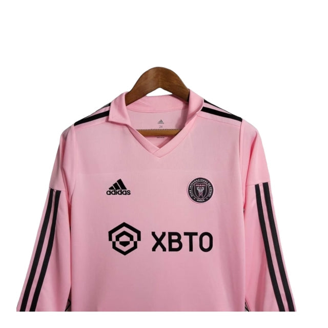 Kit Infantil Inter Miami CF I manga longa 23/24 - Adidas - Rosa com detalhes em preto