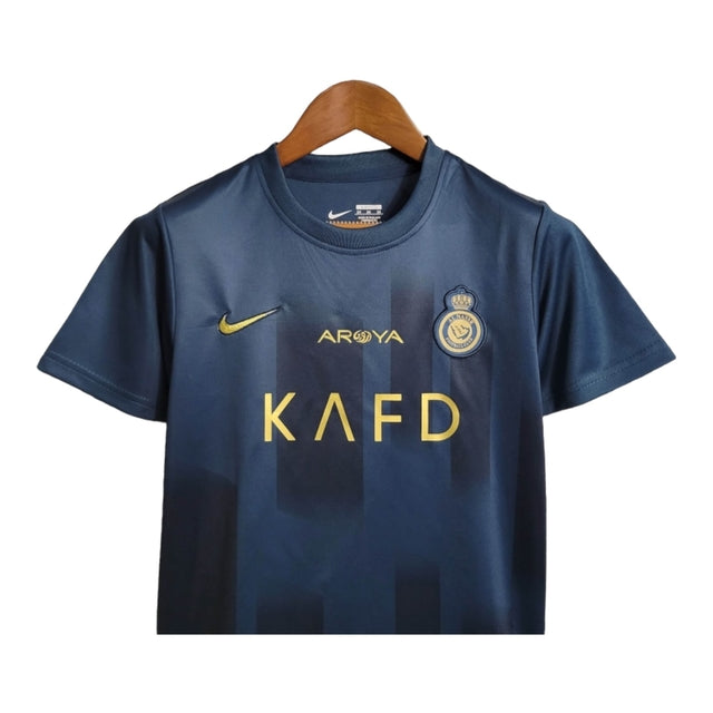 Kit Infantil Al-Nassr I Nike 23/24 - Azul com detalhes em dourado